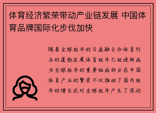 体育经济繁荣带动产业链发展 中国体育品牌国际化步伐加快